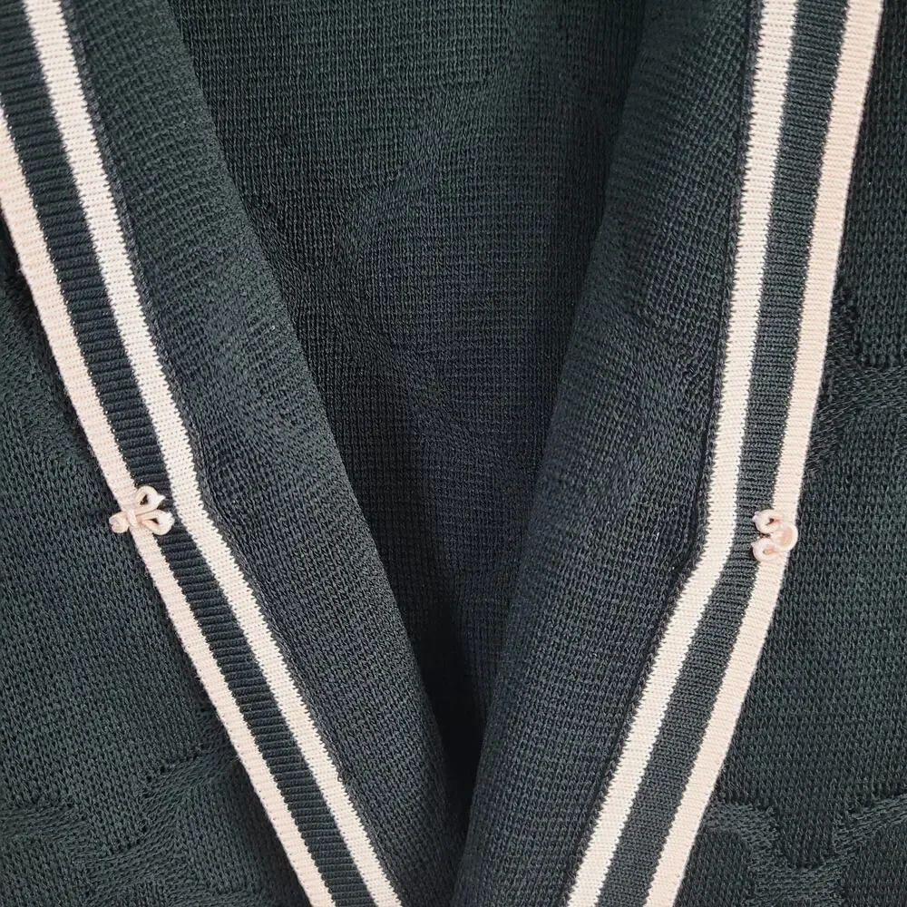 Ming Wang Double Striped Hem Cardigan women's size L Black Pink Preppy Old Money